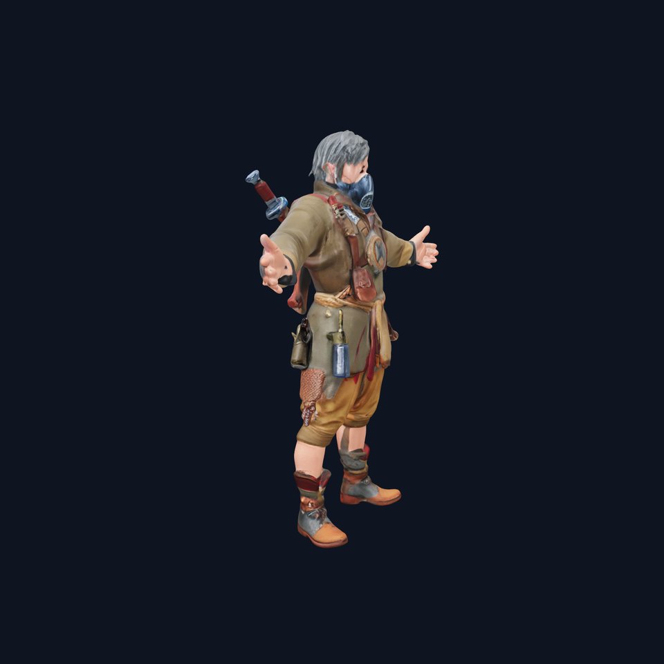 PostApocalyptic Survivor with Gas Mask Rigged and Animated